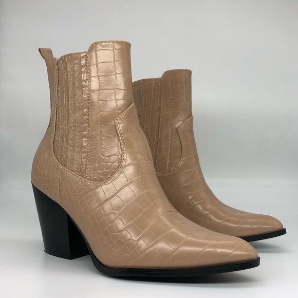 Catherine Malandrino ZOLIAN Ankle Boot Crocodile Embossed Leather Upper in Nude - Picture 8 of 8